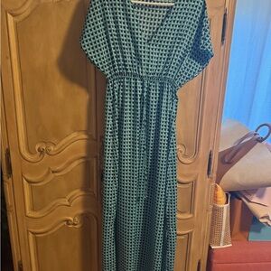 Michael Kors Teal and Black Geometric Maxi Dress
